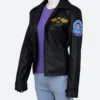 Kelly McGillis Top Gun Charlie Black Leather Jacket Side Pose