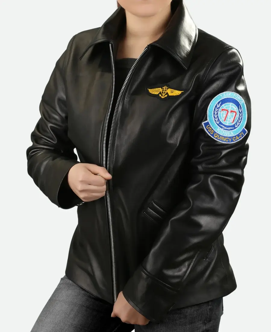 Top Gun Charlie Black Leather Jacket Front