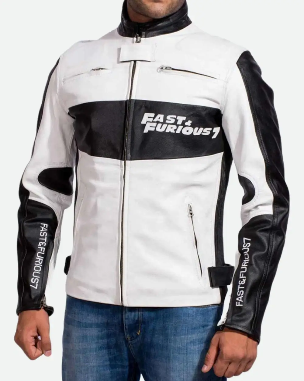 Vin Diesel Fast And Furious 7 Motorcycle White Leather Jacket