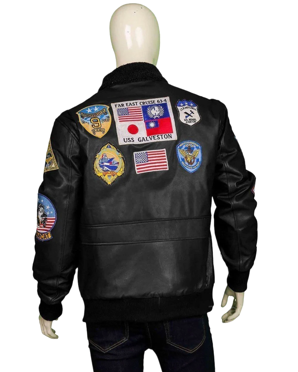Top Gun Maverick G1 Black Leather Bomber Jacket Back