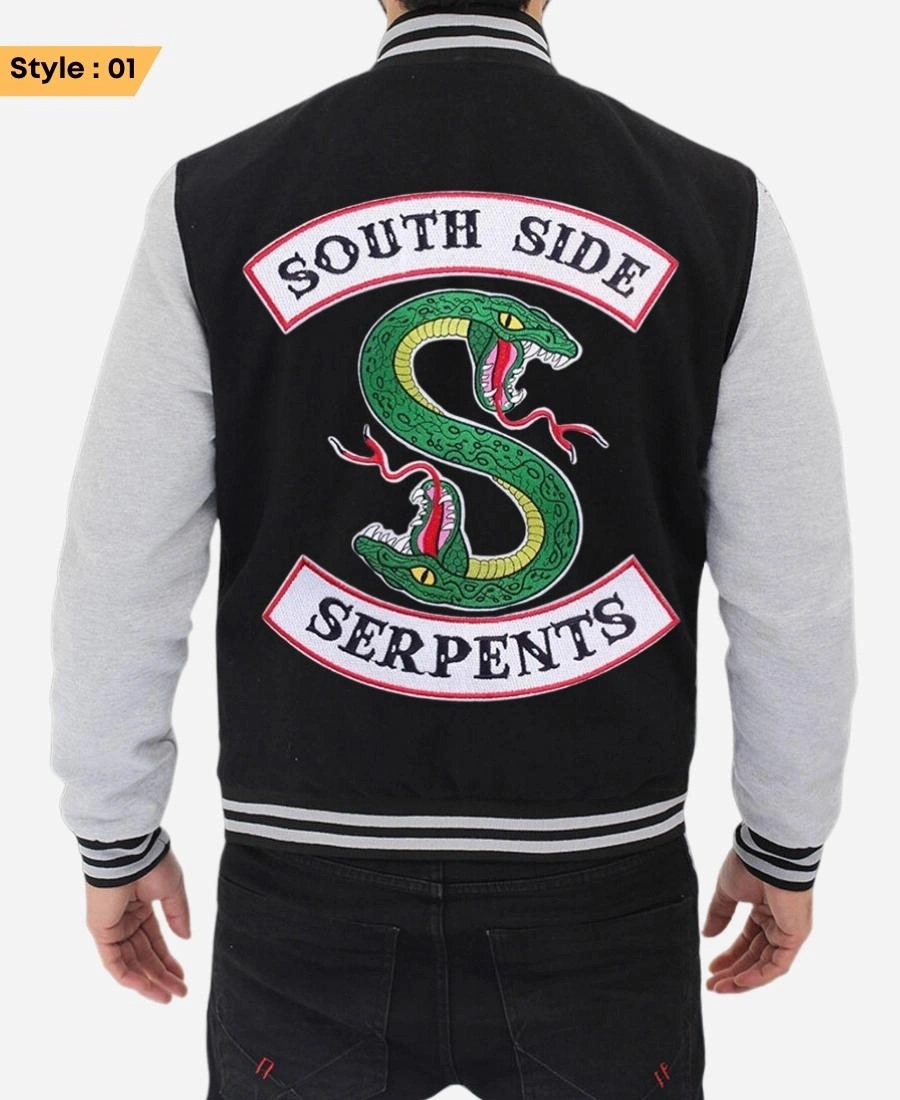 Riverdale Southside Serpents Black And Grey Varsity Jacket Style 01