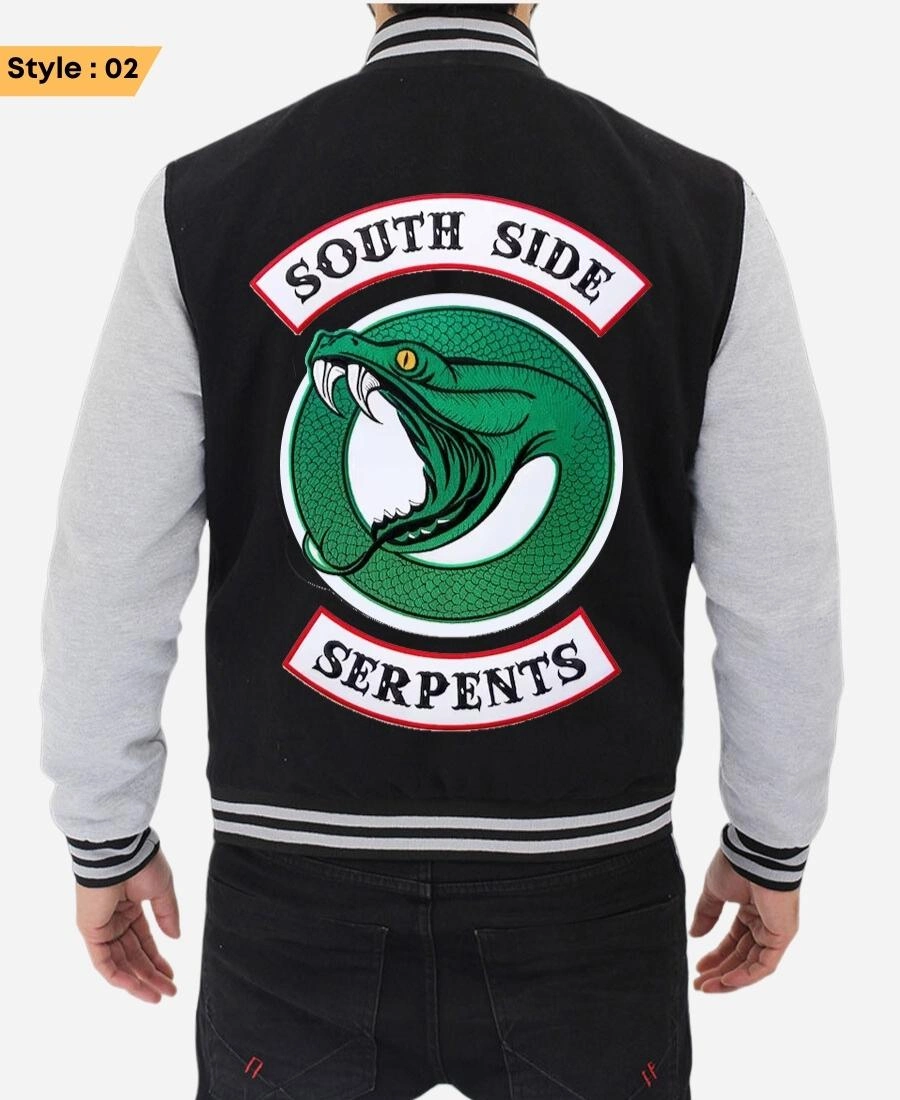 Riverdale Southside Serpents Black And Grey Varsity Jacket Style 02