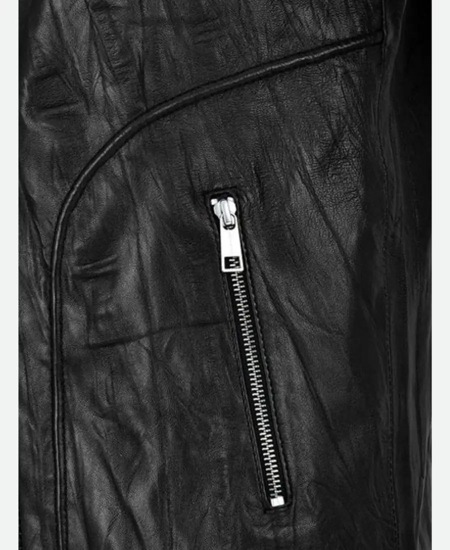 Tom Cruise Mission Impossible Ghost Protocol Ethan Hunt Black Leather Hooded Jacket detail image