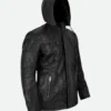 Tom Cruise Mission Impossible Ghost Protocol Ethan Hunt Black Leather Hooded Jacket side pose