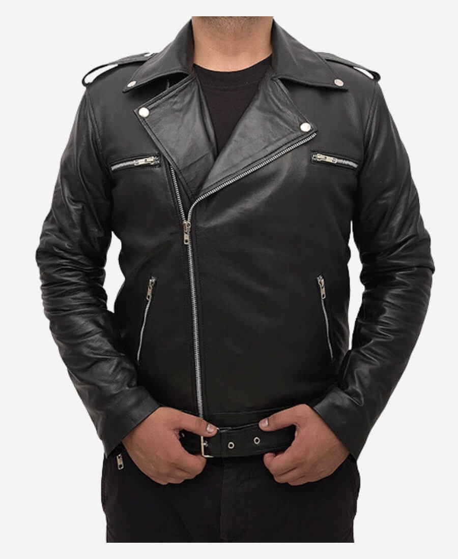 thumbnail image 2 of The Walking Dead Negan Inspired Black Leather Biker Jacket – Jeffrey Dean Morgan Style 2 of 6