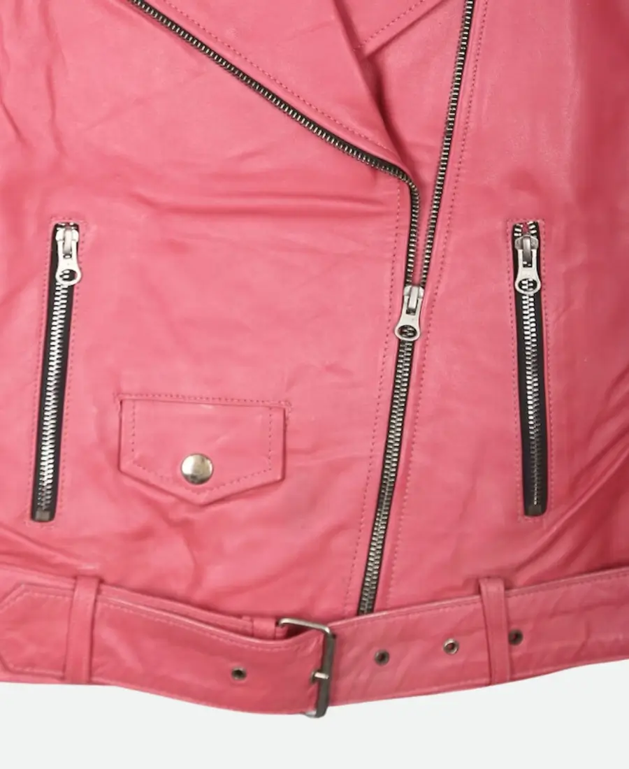 Barbie Pink Leather Jacket Detail Image 3