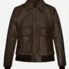 Kendall Jenner Brown Leather Bomber Jacket