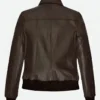 Kendall Jenner Brown Leather Bomber Jacket Back