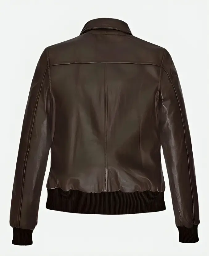 Kendall Jenner Brown Leather Bomber Jacket Back