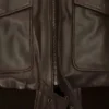 Kendall Jenner Brown Leather Bomber Jacket Detailing Image