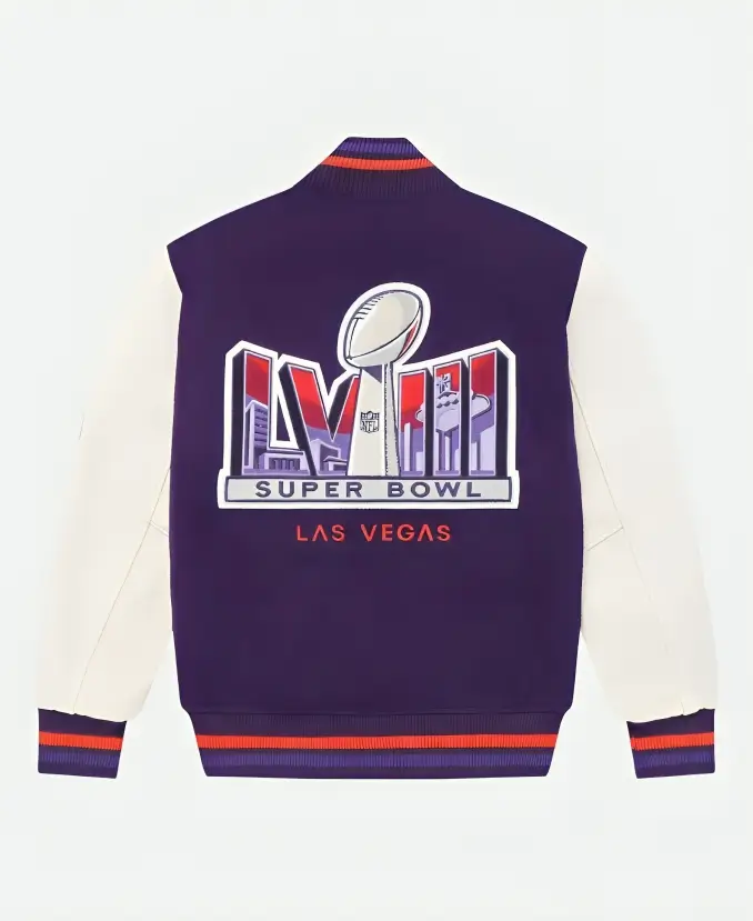 OVO X NFL Super Bowl LVIII Las Vegas Purple Letterman Varsity Jacket Back
