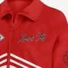 Taylor Swift Erin Andrews Kansas City Chiefs Windbreaker Red and Black Jacket Front Close Up