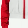 Taylor Swift New Era Kansa City Chiefs Red and White Windbreaker Jacket Cuffs Close Up
