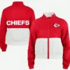 Taylor Swift New Era Kansa City Chiefs Red and White Windbreaker Jacket Front and Back