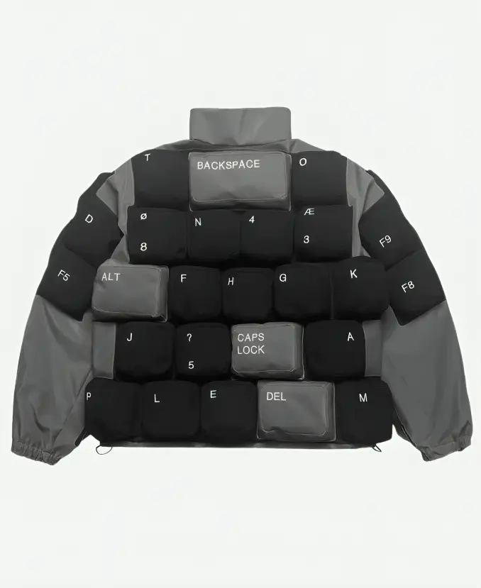 Christine Quinn Black And Grey Keyboard Puffer Jacket Back