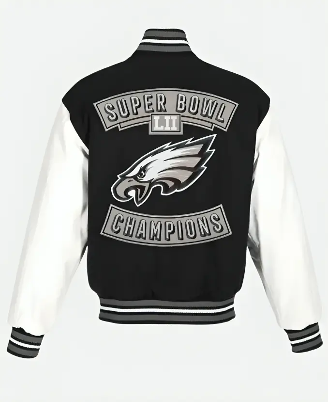 Philadelphia Eagles Super Bowl LII Champions Black Varsity Jacket Back
