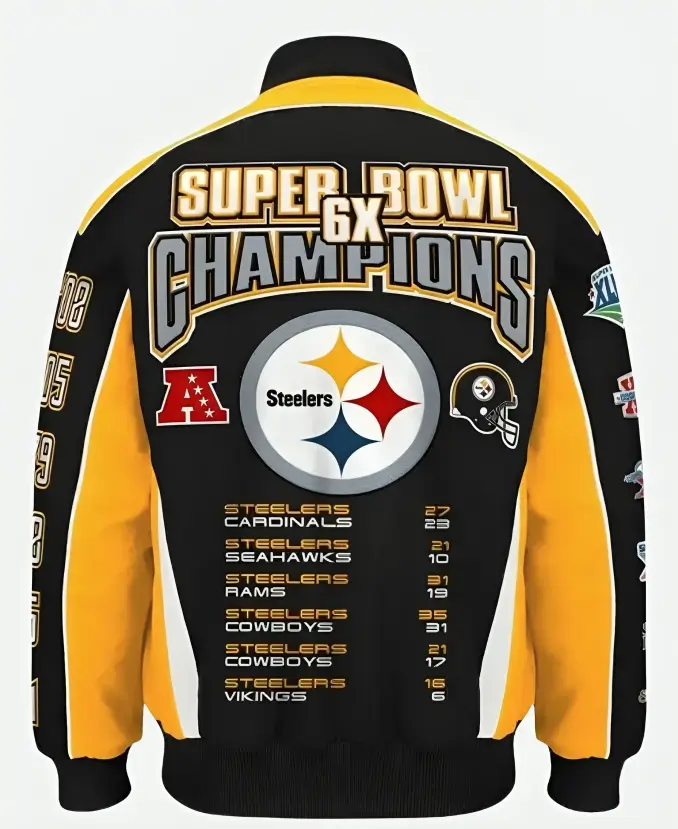 Pittsburgh Steelers 6x Super Bowl Champions Black and Yellow Jacket Back