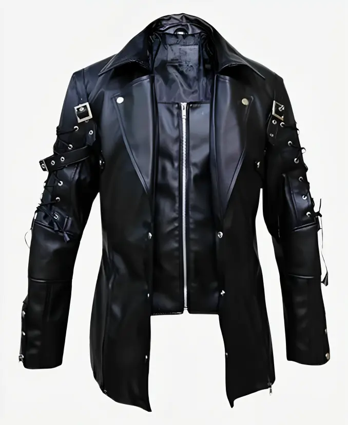 Matrix Steampunk Gothic Rave Poison Black Leather Trench Coat Front