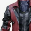 Matrix Steampunk Gothic Rave Poison Maroon Leather Trench Coat Close Up