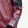 Matrix Steampunk Gothic Rave Poison Maroon Leather Trench Coat Cuffs Close Up
