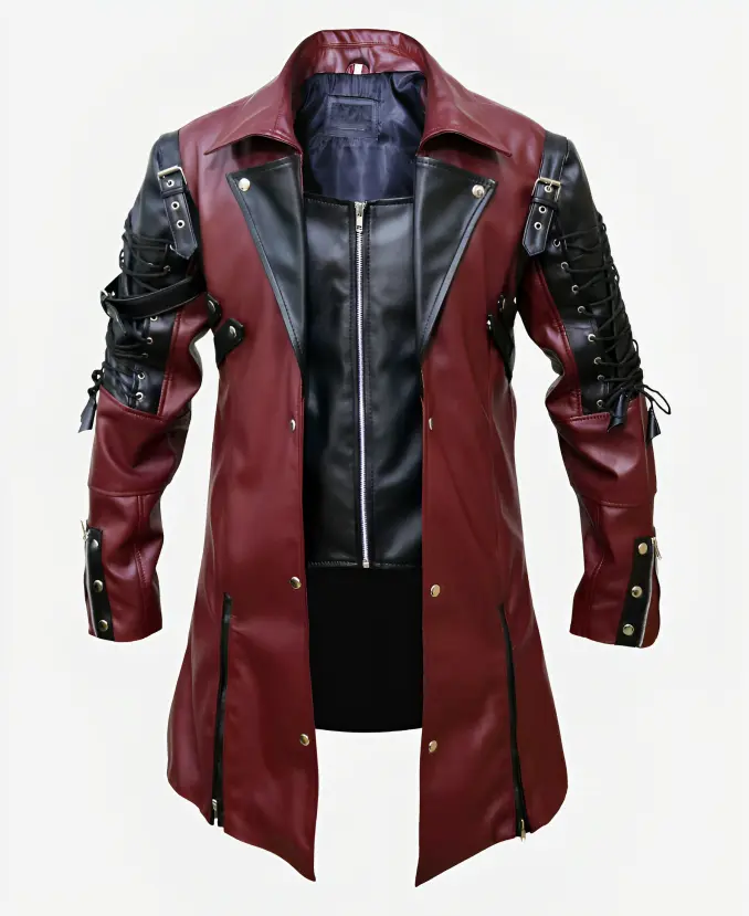 Matrix Steampunk Gothic Rave Poison Maroon Leather Trench Coat