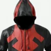 Deadpool Game Red Leather Hooded Jacket Front Close Up