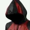 Deadpool Game Red Leather Hooded Jacket Front Closer Look