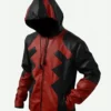 Deadpool Game Red Leather Hooded Jacket Side Look