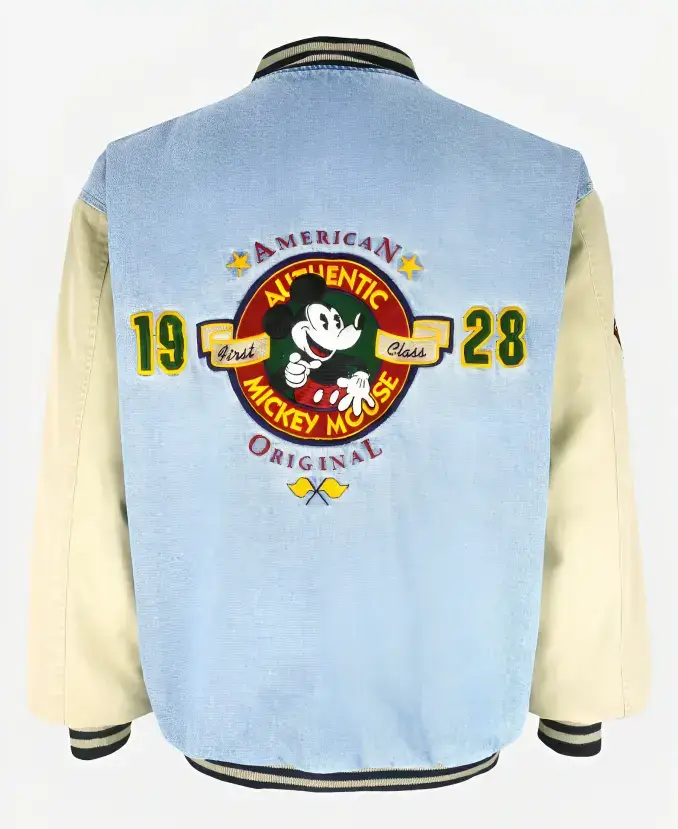 Disney Vintage Mickey Mouse League 1928 Champions Denim Varsity Jacket Back