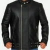 Ed Skrein Deadpool Ajax Black Leather Biker Jacket