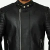 Ed Skrein Deadpool Ajax Black Leather Biker Jacket Front Close Up
