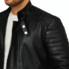 Ed Skrein Deadpool Ajax Black Leather Biker Jacket Side Close Up