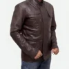 Ed Skrein Deadpool Ajax Brown Leather Jacket Side 1