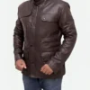 Ed Skrein Deadpool Ajax Brown Leather Jacket Side 2