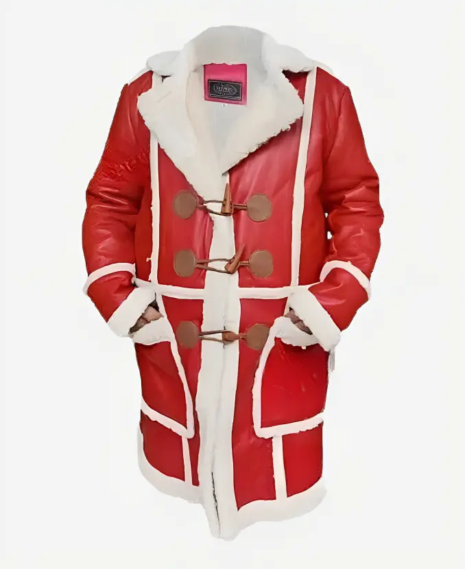 Jonathan Kimble Simmons Red One Santa Claus Red Leather Shearling Coat