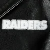 NFL Las Vegas Raiders Black Leather Biker Jacket Detailing