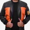 Naruto Shippuden Naruto Uzumaki Cosplay Costume Black and Orange Leather Jacket