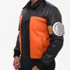 Naruto Shippuden Naruto Uzumaki Cosplay Costume Black and Orange Leather Jacket Side Look
