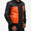 Naruto Shippuden Naruto Uzumaki Cosplay Costume Black and Orange Leather Jacket Side Pose