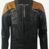 Star Trek Picard Season 3 Black & Golden Leather Jacket Front