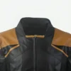 Star Trek Picard Season 3 Black & Golden Leather Jacket Front Close Up