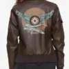 Brie Larson Captain Marvel Carol Danvers Air Force Brown Leather Bomber Aviator Jacket Back