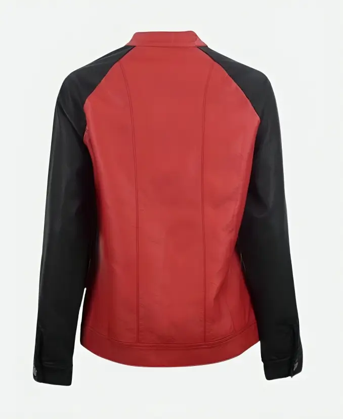 Deadpool Eye Sidezip Red Leather Motorcycle Jacket Back