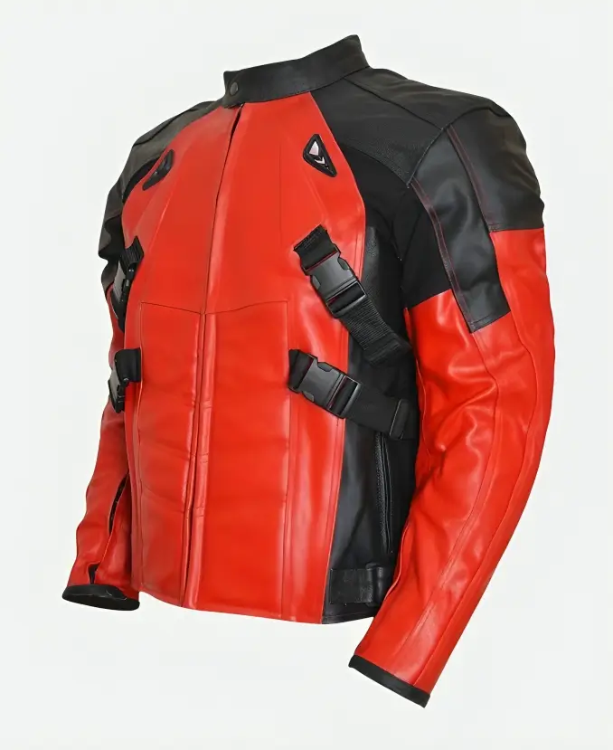 Deadpool Red Leather Biker Jacket Side