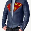 Henry Cavill Man of Steel Superman Clark Kent Blue Leather Motorcycle Jacket Front