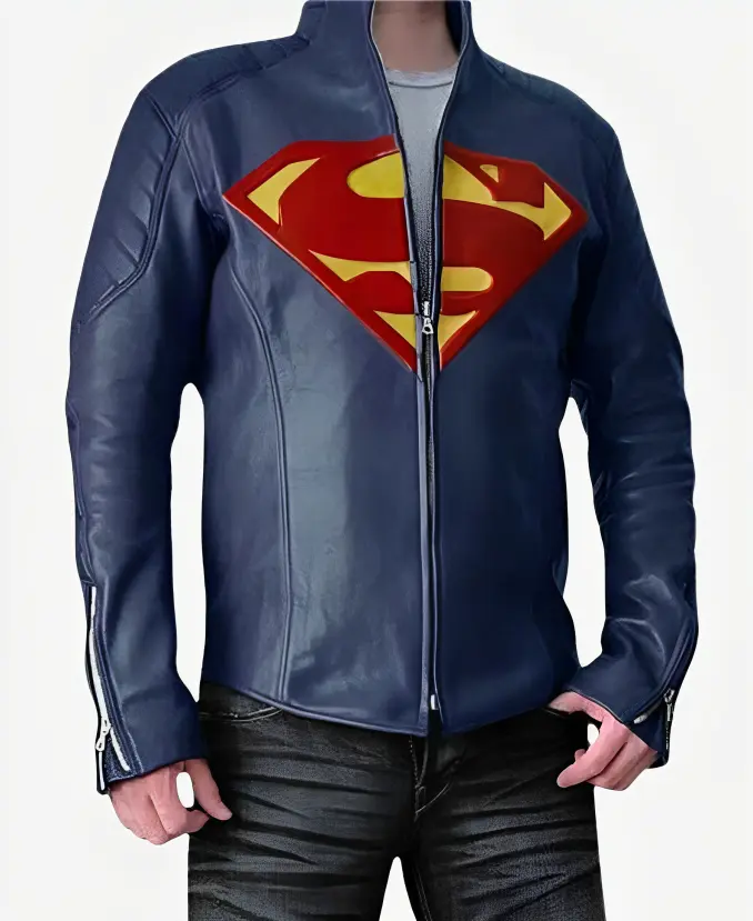 Henry Cavill Man of Steel Superman Clark Kent Blue Leather Motorcycle Jacket