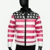 Lil Uzi Vert Pink Tape American Flag Leather Jacket Front