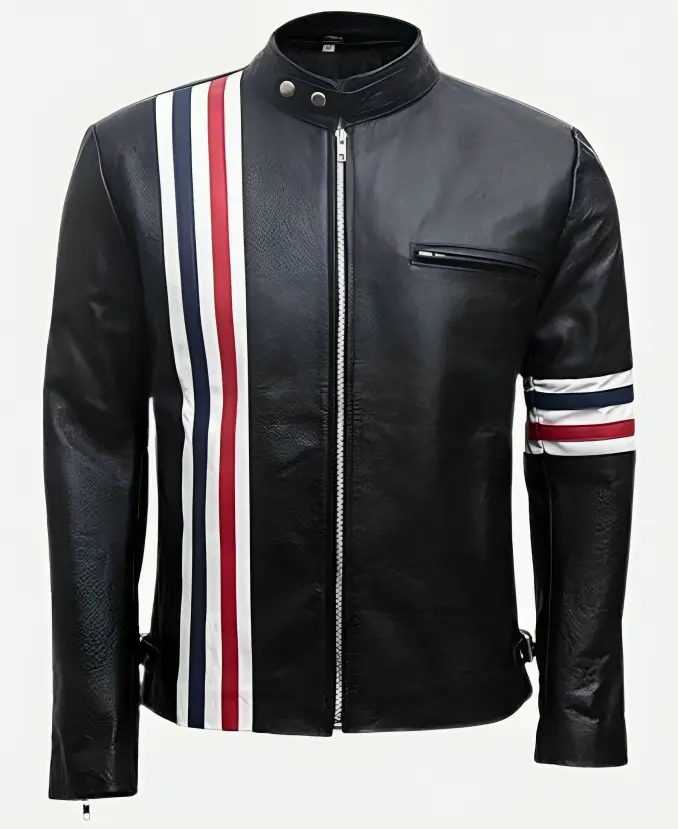 Peter Fonda Easy Rider Wyatt Captain America USA Flag Leather Motorcycle Jacket Front