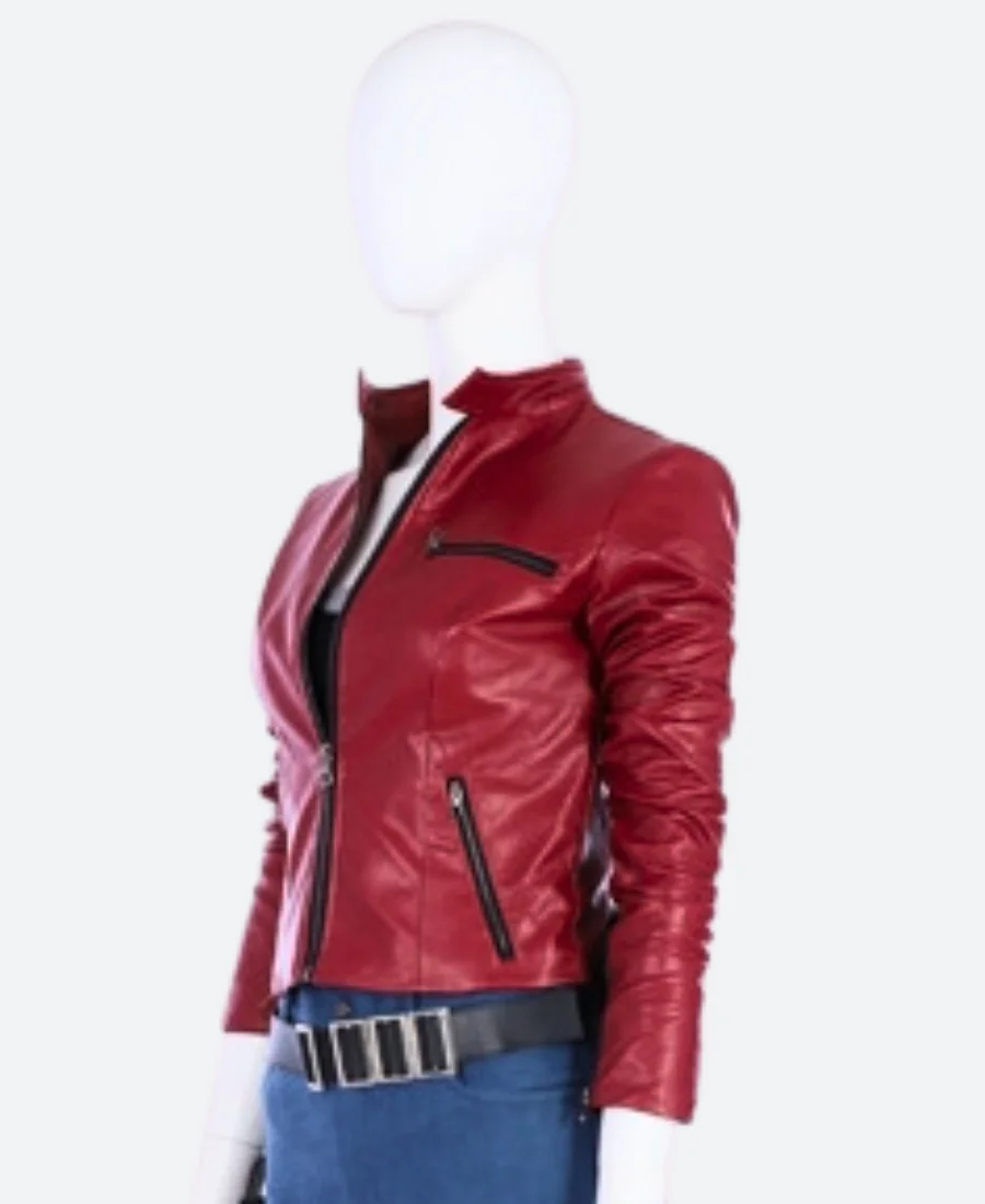 Resident Evil 2 Remake Claire Redfield Motorcycle Red Leather Jacket Side Pose
