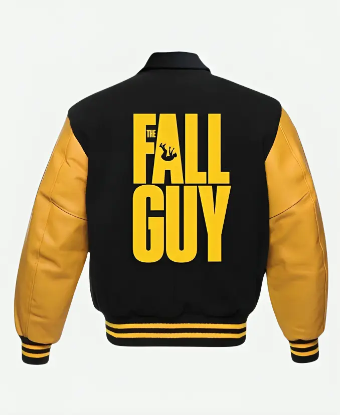 Ryan Gosling Carpool Karaoke The Fall Guy Black and Yellow Varsity Letterman Jacket Back